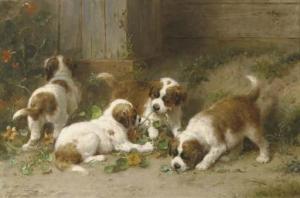 EERELMAN Otto 1839-1926,Saint Bernard puppies playing with Indian cress,Christie's GB 2005-10-25