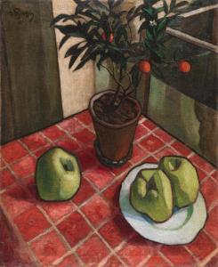 EFIMOVICH KUZNETSOV NIKOLAI,Still life with apples and an orange tree,1916,Bonhams 2021-06-09