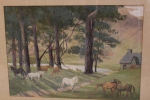 EGERTON FLORA,Horses in a landscape with cottage by lake,Moore Allen & Innocent GB 2017-10-13