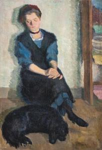 EGERVARY POTEMKIN AGOST 1858-1930,Pihenő lány kutyával,1920,Nagyhazi galeria HU 2021-06-08