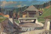 EGGENBERGER Hans 1911-1983,Landschaft im Gebirge mit Flussbett und Haus.,Dobiaschofsky CH 2002-11-01