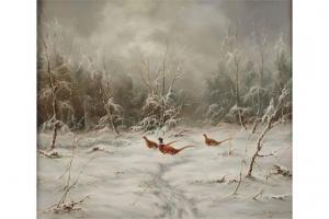 EGGERT Sigmund 1839-1896,Fasane in Winterlandschaft,Wendl DE 2015-10-22