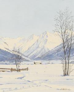EGGIMANN WALTER 1903-1940,Lichte Berglandschaft im Winter,Dobiaschofsky CH 2010-05-05