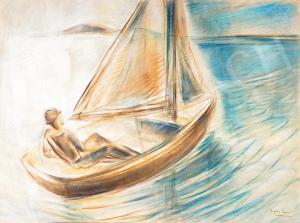 EGRY Jozsef 1883-1951,Sailboat on Lake Balaton (Lights),Kieselbach HU 2022-12-20