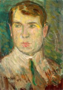 EGRY Jozsef 1883-1951,Youth Self-Portrait in Green Tie,1907,Kieselbach HU 2023-05-22