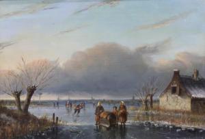 EICKELBERG Willem Hendrik 1845-1920,Schaatsers op het ijs bij een boerderij,Venduehuis NL 2022-02-22