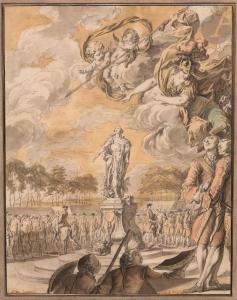 EISEN Charles Dom. Joseph 1720-1778,Revue militaire devant la statue du roi Louis XV,Ader 2023-03-23