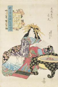 EISEN Ikeda, Keisai,The courtesan Nagao of the Owari-ya sitting by a b,Christie's 2011-05-11