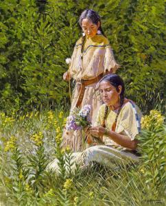 EISENACH Barry,two young Native American women gathering flowers in a field,Chait US 2018-07-29