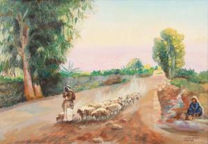 EISENBERG Jacob 1897-1966,Shepherds on he Way to Jericho,Tiroche IL 2021-11-06