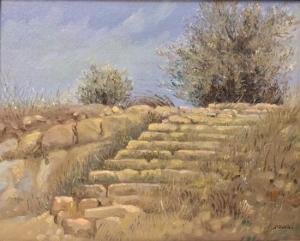 EISENBERG Yaakov 1897-1962,Landscape with stairs,Matsa IL 2019-07-17