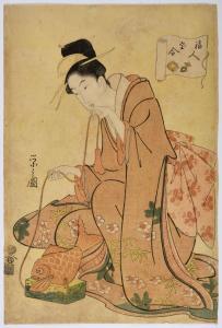 EISHI Hosoda Jibukyo Toki 1756-1829,Le Dieu Ebisu Jeune femme assise jouant avec ,Beaussant-Lefèvre 2024-02-02