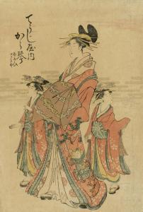 EISHI Hosoda Jibukyo Toki 1756-1829,THE COURTESAN KARAKOTO OF THE CHOJIYA PARADING ,1795,Christie's 2018-12-04