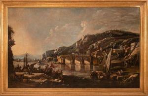 EISMANN Johann Anton 1604-1698,Paesaggio fluviale con imbarcazioni e personagg,Gliubich Casa d'Aste 2023-03-17