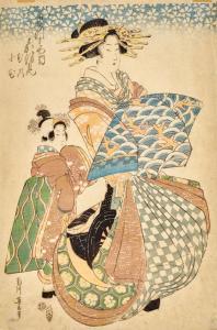 EIZAN Kikugawa Toshinobu 1787-1867,Oiran mit Kamuro,Dobiaschofsky CH 2023-11-08