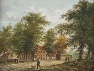 EKELS Jan Ekels I 1724-1781,FARMHOUSE WITH A VILLAGE ROAD AND FIGURE ST,Hargesheimer Kunstauktionen 2021-03-13