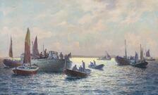 EKMAN Emil 1880-1951,Marine med fiskerbåde ud for en kyst,1924,Bruun Rasmussen DK 2017-02-06