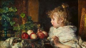 EKWALL Emma 1838-1925,Flicka vid bord med äpplen,Uppsala Auction SE 2021-06-15