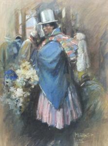 ELCOCK Howard K 1900-1900,A Bolivian Girl in a Market with Other Figures Nea,1930,Halls 2014-04-16