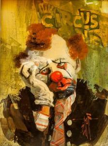 ELHOFF Edward 1929-1986,disheveled clown with the word circus emblazoned b,888auctions CA 2018-04-12