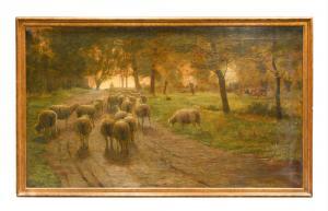 ELIAS Alfred 1885-1911,A Shepherd with his flock on a country path at dusk,Cheffins GB 2020-03-11