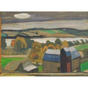 ELIOT Ruth 1913-2001,FARM BUILDINGS WITH A LAKE IN DISTANCE,Joyner CA 2007-05-29