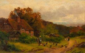 ELLEBY William Alfred 1856-1932,A country lane with a woman feeding ch,Bearnes Hampton & Littlewood 2023-01-17