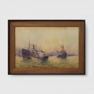 ELLIOTT Frederick James 1864-1949,Steamer and tugs in the harbour,Bonhams GB 2023-11-09