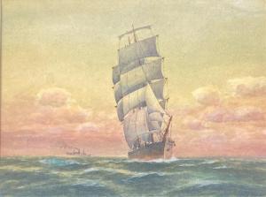 ELLIOTT Frederick James 1864-1949,Tall Ship in Full Sail,Theodore Bruce AU 2023-11-27