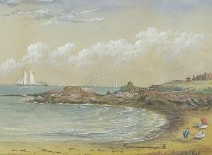 ELLIOTT J.E 1900-1900,Shore scene with numerous distant vessels and seve,Eldred's US 2007-08-01