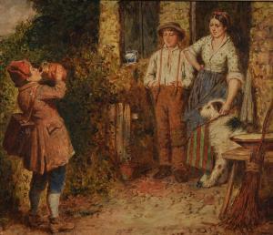 ELLIOTT OF NEWCASTLE Robinson 1814-1894,The Young Musician with Figures in a Cottage,John Nicholson 2020-07-17