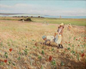 ELLIS Arthur 1856-1918,Children in cornfield, with the sea beyond,Woolley & Wallis GB 2023-12-13