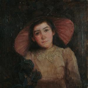 ELLIS Hilda Lumley,Portrait, bust length, of a girl wearing a pink ha,1899,Bonhams 2004-11-09
