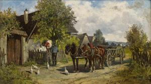 ELLMINGER Ignaz 1843-1894,Horse-drawn cart in front of a farm,im Kinsky Auktionshaus AT 2015-06-16