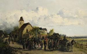 ELLMINGER Ignaz 1843-1894,Prozessionsgruppe vor dem Dorf,1886,Scheublein Art & Auktionen 2021-09-24
