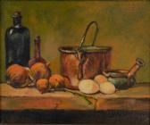 ELMES Fred 1900,still life of bottles, vegetables & pans,John Taylors GB 2022-02-01