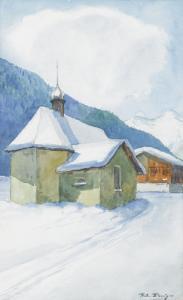 ELMIGER Robert 1868-1922,Kapelle in verschneiter Berglandschaft,Dobiaschofsky CH 2010-05-05