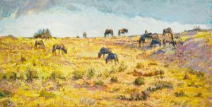 ELOFF Zakkie 1925-2004,Grazing Wildebeest in the Grasslands,Strauss Co. ZA 2024-04-15