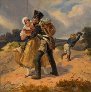 ELSHOLTZ Ludwig 1805-1850,A soldier and a country girl,1837,im Kinsky Auktionshaus AT 2018-10-23