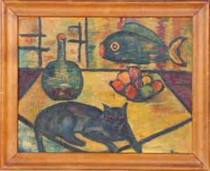 ELVIN,Cat and Fish Still Life,1965,Ro Gallery US 2014-12-11