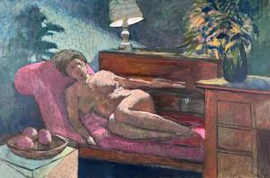 ELWYN John 1916-1997,reclining nude female on a chaise longue with tabl,Rogers Jones & Co 2023-04-01
