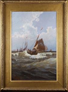 EMANUEL Anund 1859-1941,Fiskebåtar i öpen sjö från Katwijk,1899,Stadsauktion Frihamnen SE 2010-02-16