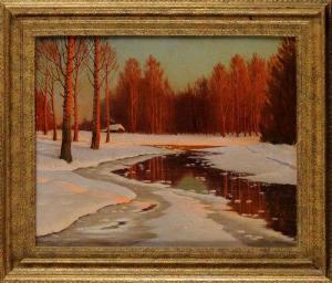 EMANUELOV Victor,A WINTER LANDSCAPE WITH A COTTAGE BY A RIVER,Anderson & Garland 2013-03-26