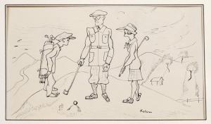 EMERIC Kelen 1896-1978,Karikatur Golfspieler,Mehlis DE 2016-02-25