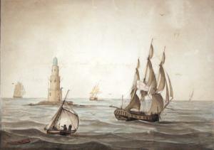 EMERY John 1777-1822,A Frigate passing the Eddystone Lighthouse,1797,Tooveys Auction GB 2008-12-03