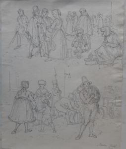 EMIL ANDERSEN Christian,A sketch sheet with two studies from Munich,1843,Bruun Rasmussen 2019-03-09