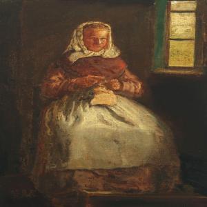 EMIL ANDERSEN Christian 1817-1845,Knitting woman,Bruun Rasmussen DK 2014-10-20
