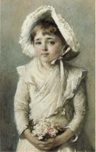 EMSLIE Alfred Edward,Portrait of a young girl with a bonnet holding a s,1886,Christie's 2002-10-17