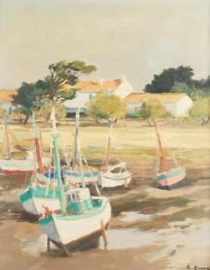 ENARD Raymond 1902-1982,Ile de Ré, bateaux à marée basse,Ruellan FR 2022-07-23