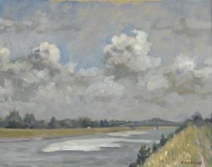 ENDER Anton 1898-1984,Landschaft am Kanal mit Eisenbrücke,Dobiaschofsky CH 2010-05-05